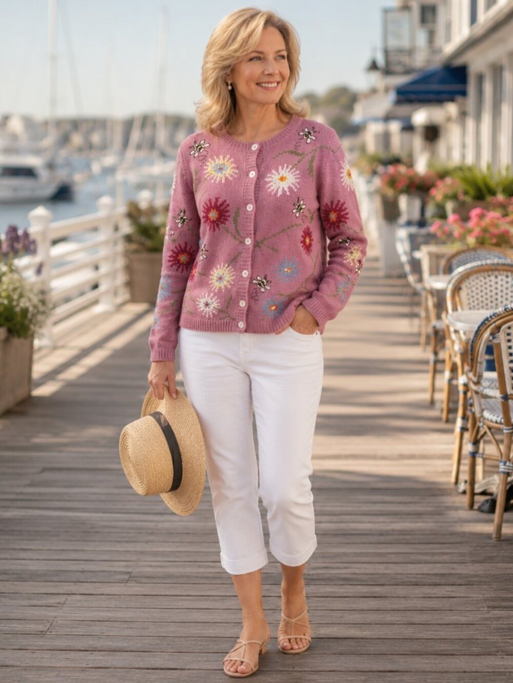 Talbots Hand-Knit Floral & Bee Cardigan — Rare Collectible (Size L) - Picture 2 of 9
